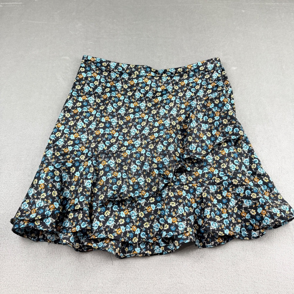 Altar'd State Women's‎ Medium Floral Ruffle Mini Skirt Black Blue